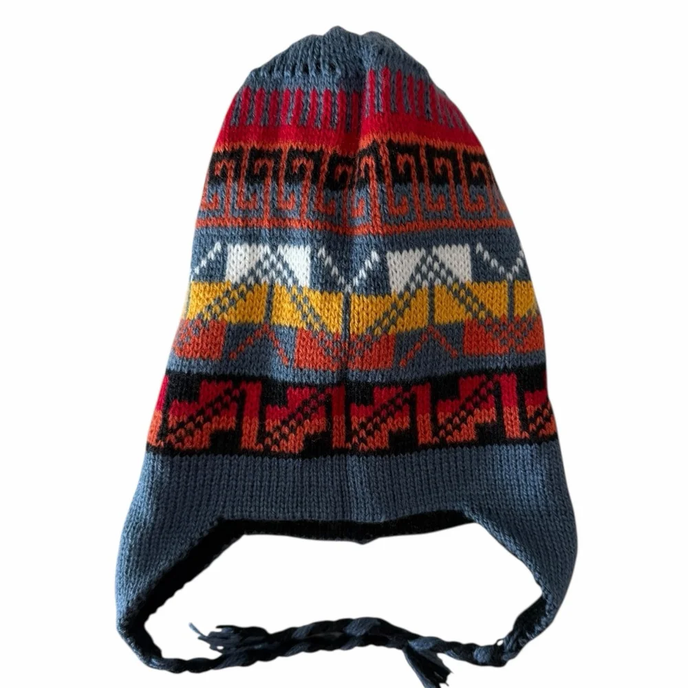 NWOT Alpaca Peruvian Knit Chullo Earflap Hat Llama Warm Winter Colorful Beanie